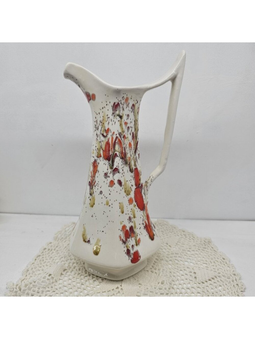 Signed Cherokee Pottery Pitcher VTG Oklahoma Art Pottery Spattered 1989